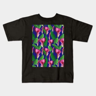 Watercolor Calla Lily Pattern On Blue Background Kids T-Shirt